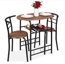 A wicker table set with a glass table top, for example, adds a little transitional charm to the room, while a counter height table with elevated stools is perfect for casual dining. 3 Piece Wooden Round Table Chair Set For Kitchen Dining Room Compact Space W Steel Frame Built In Wine Rack Black Brown Buy Table Chair Set Wooden Round Dining Set 3 Piece Table Chair Set For Kitchen Product On