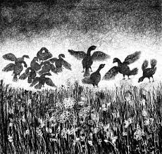 Birds On The Snow Art Print Bird Drawings Lake Art Art
