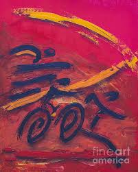 Triathlon On Red Shadow Sequence By Alejandro Maldonado Triathlon Tattoo Original Art Bicycle Painting