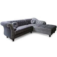 Beau canapé en velours deux places ka international. Canape D Angle Chesterfield En Velours Gris Argent Droit Pas Cher British Deco