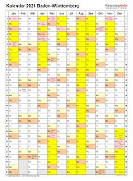 Durch die farbliche hervorhebung der feiertage. Kalender 2021 Baden Wurttemberg Ferien Feiertage Excel Vorlagen