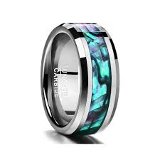 Fine Jewelry 8mm Inlaid Abalone Shell Beveled Steel Tungsten