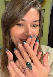 French Tip with Blue Dots Nail