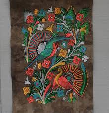 Mexican Folk Art Bark Paintings Birds Phoenix And Flowers 2 Vintage Folk Art On Amate Mexican Folk Art Painting Mexican Folk Art Folk Art Painting