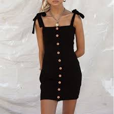 Ribbed Short Button Down Dress Tie Up Shoulder Roupas Look