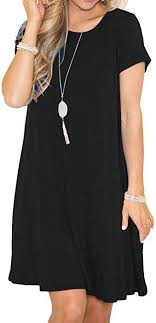 Grecerelle Women S Short Sleeve Casual Plain Flowy Simple Swing T Shirt Loose Dress Black S At Amazon Women S Clothing Store Dresses Casual Tunics Clothes
