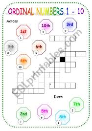 Teacherspayteachers.com has been visited by 100k+ users in the past month Ordinal Numbers 1 10 Crossword Esl Worksheet By Becia
