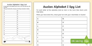 Python by butty code on sep 12 2020 comment. Auslan Alphabet I Spy List Teacher Made