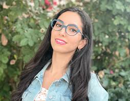 Mariam is wearing a selection of frames by Struktur Eyewear -
