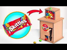 Skittles Candy Dispenser Machine Out Of Cardboard Youtube Diy Gumball Machine Candy Dispenser Vending Machine Diy
