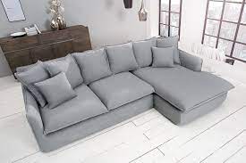 Grosses Ecksofa Heaven 255cm Grau Leinenstoff Abnehmbarer Bezug Landhausstil Riess Ambiente De Ecksofa Landhausstil Sofa