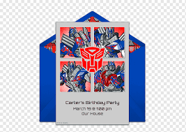 From invitations to decorations to tableware, we can help you throw a bash even megatron would approve of. Bumblebee Wedding Invitation Transformers Birthday Party Rescue Bots Blue Wedding Wedding Invitation Png Pngwing