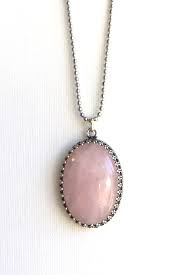 Rose Quartz Pendant Large Pink Natural Stone Necklace Long Silver Ball Chain Big Oval Light Pi Pink Gemstones Jewelry Pink Gemstones Natural Stones Necklace