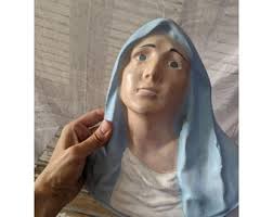 Vintage Plaster Virgin Mary Hanging Wall Statue Figurine Religious