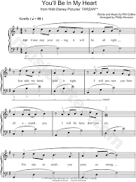 Phil Collins You Ll Be In My Heart Sheet Music Easy Piano In G Major Transposable Download Print Piano Sheet Music Free Sheet Music Music Chords
