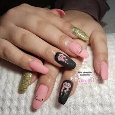 Unas de acrilico como poner y quitar paso a paso belleza. Nails5153 Unas Acrilicas Tono Rosado Negro Y Dorado Facebook