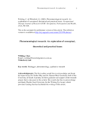 Selected a suitable research design, i found that the rand afrikaans university library held a collection in excess of 250 titles on phenomenology. Pdf Phenomenological Research An Exploration Of Conceptual Theoretical And Practical Issues Clare Wilding And Gail Whiteford Academia Edu