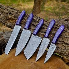 3 Pieces Handmade Damascus Kitchen Knife Chef's Knife Set With Sharp Blades  and Leather Sheath Personalized Chef Knife Kitchen Knives