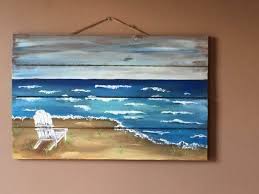 Hand Painted Beach Scene On Wood Pallet 17x11 Beach Scene Painting Beach Art Pallet Art