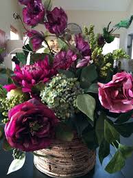 Magenta Raspberry Garden Silk Flower Arrangement In Birch Etsy Artificial Plant Arrangements Artificial Plants Artificial Plant Wall