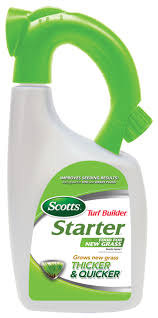 A green, healthy, lush lawn: Scotts Turf Builder Food For New Grass Ready Spray Scotts