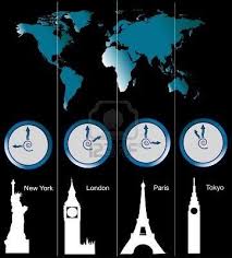 Image Of A World Map With Clocks Showing Time Of Four Cities Map Clock World Map