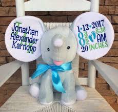 Birth Announcement Stuffed Animal Blanks Birth Announcement Elephant Embroidered Stuffed Animal Personalized Stuffed Animals Elephant Birth Baby Shower Gifts