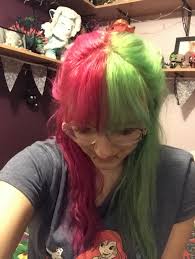 Pink And Green Split In 2020 Green Hair Split Dyed Hair Green Hair Dye