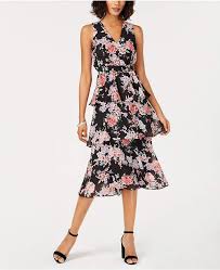 Nine West Floral Tiered Midi Dress Dresses Review Dresses Womens Midi Dresses