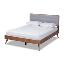 Baxton Studio Elston King Platform Bed with Woven Headboard & Turned Legs,  Ash Walnut