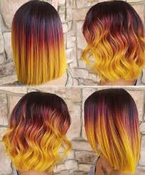 Black And Yellow Hair Style Black To Red To Yellow Ombre Short Bob Straight Curly Blonde Ombre Stone Wall In 2020 Hair Color For Women Yellow Hair Color Hair Styles