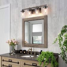 The most common rustic bathroom vanity light material is metal. Farmhouse 3 4 Lights Bathroom Vanity Lighting Wall Lights Rustic Wall Sconces On Sale Overstock 24095617