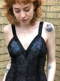 80s Vintage Black Sequin Beaded Strappy Formal Prom Long Gown Sexy Retro  Glam- 2 Sizes!