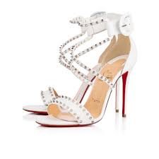 Christian Louboutin White Choca Spikes 100 Crisscross Ankle Strap Stil In 2020 Christian Louboutin Leather Sandals Women Heels