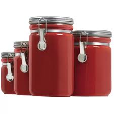 Get set for kitchen canisters set at argos. Odessa Red Kitchen Canister With A Flip Top Lid Set Of 4 Mocome