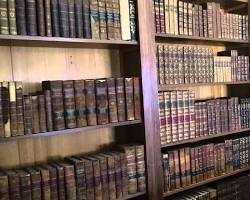 Image of James Madison's library at Montpelier, filled with books and documents