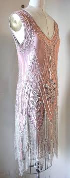 Pink And Silver Charleston Beaded Flapper Dress 1920s Sideways Beaded Flapper Dress Vintage Outfits Vintage Fashion