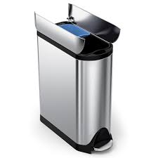 The trash can comes with 2 compartments divided into 30 liters each, that in choosing the right kitchen trash can that will suit your taste, you have to look for the volume of the trash can. Simplehuman 40 Liter Dual Compartment Butterfly Lid Kitchen Recycling Step Trash Can Brushed Stainless Steel Brushed Stainless Steel Cw2017 Best Buy
