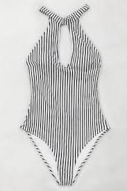 Black And White Striped One Piece Swimsuit Black And White Stripe V Neck One Piece Swimsuit Halter One Piece Swimsuit One Piece Swimsuit One Piece