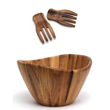 3 how to choose the best wooden salad bowl? Lipper International Acacia Wave Wooden Salad Serving Bowl And 2 Salad Hands Walmart Com Walmart Com