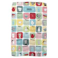 Retro Atomic Coffee Full Year 2021 Calendar Kitchen Towel Zazzle Com In 2020 Hand Towels Tea Towels Calendar