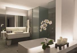 Upscaled image taken from an old woodblock design printed onto wall tiles. 14 Ideas For Modern Style Bathrooms