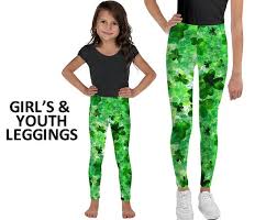 St Patricks Day 1 Irish Party Clover Girls Youth Leggings Allow 2 Weeks To Receive See Size Chart Last Image