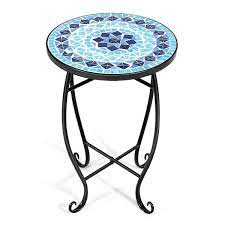 Mosaic patio table mosaic mirror frame tile crafts mosaic diy mosaic decor mosaic art mosaic tiles glass crafts tiled coffee table. Giantex Outdoor Side Table Mosaic Patio Table 14inch Accent Table Plant Stand Decor Small Outdoor End Table Porch Beach With Cobalt Glass Top Metal Frame For Patio Garden Balcony Poolside Blue Buy