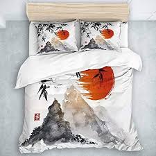 Optez pour un modèle en fonction de votre décoration ! Migaga Couette3 Saisonsbambou Japonais Soleil Et Montagnes Peinture A L Encre Asiatique Impermeablemi Parure De Lit Housse De Couette Housse De Couette 200x200