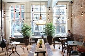 Exposed Brick Hanging Lights Coffee Shop Design Cafe Interior Cafe Style
