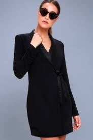 Style Savvy Black Wrap Blazer Dress Blazer Dress Long Sleeve Wrap Dress Long Fitted Dresses