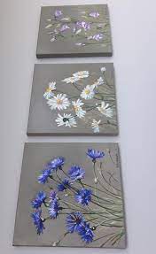 Daisies Cornflowers Bells Wildflowers Bouquet Triptych Three Etsy In 2021 Floral Painting Flower Painting Canvas Simple Canvas Paintings