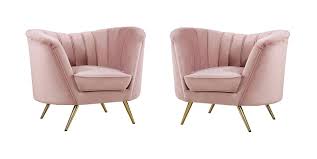 This set of 2 accent dining chairs is a contemporary and elegant addition to kitchen living room restaurants and hotels. Meridian Furniture Margo Pink Velvet Gold Stainless Legs Accent Chair Set Of 2 622pink C Set 2
