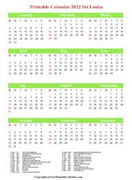 free printable sri lanka 2022 calendar with holidays pdf